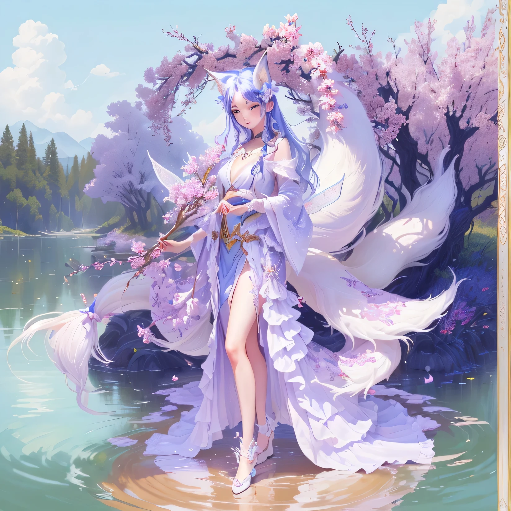 Nine-tailed fox fairy,Delicate facial features,fit,whole body