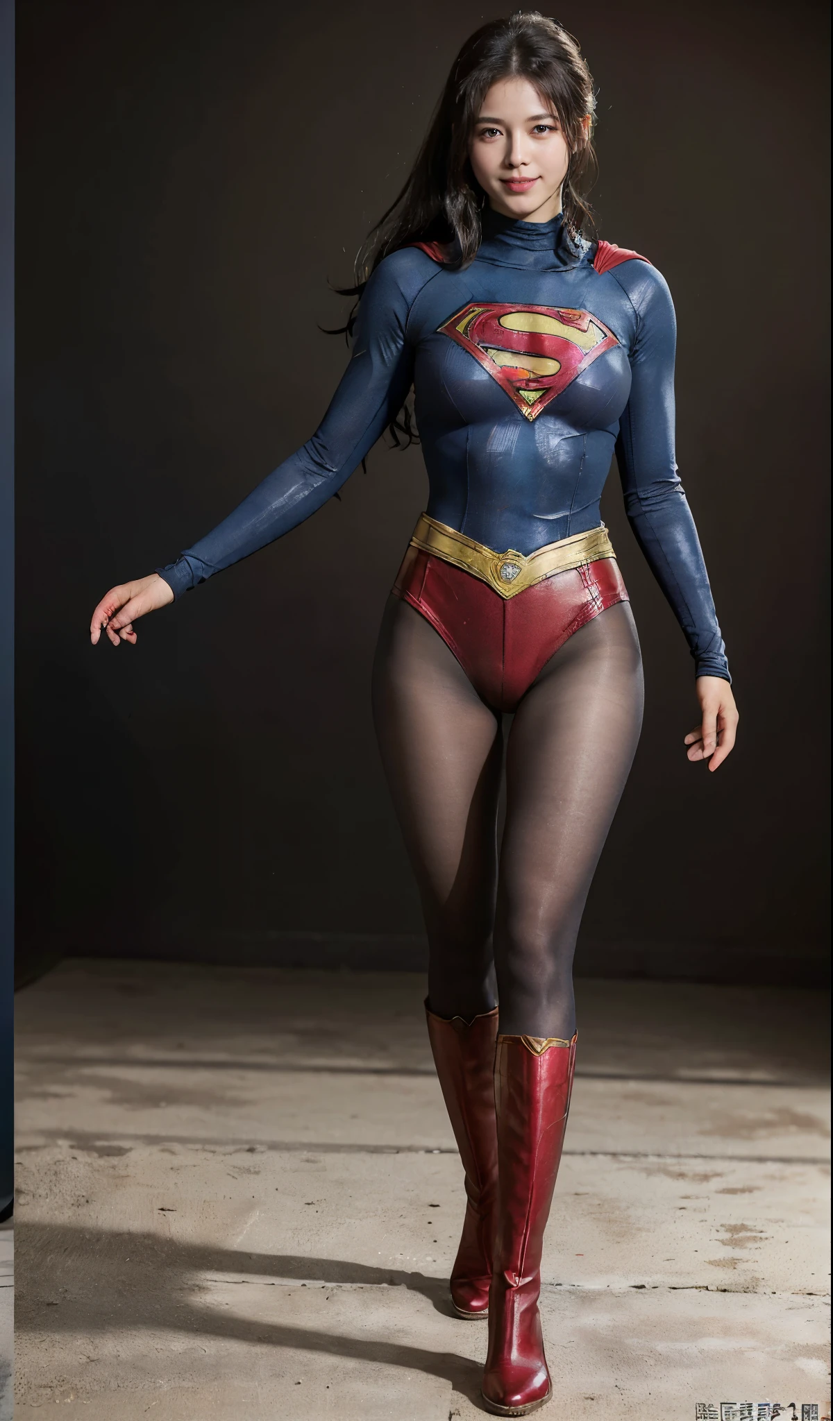No background、(((Beautiful legs in black tights.)))、(((Legally express the beauty of your smile)))、((((Make the most of your original images)))、(((Supergirl Costume)))、(((ボディにフィットしたSupergirl Costume)))、(((Beautiful hair in a ponytail)))、(((Smiles and winks)))、(((Please wear black tights....、Wear red boots)))、((Best image quality、8k))、((highest quality、8k、masterpiece:1.3))、(((Preserve background )))、Sharp focus:1.2、Beautiful woman with perfect figure:1.4、Slim Abs:1.2、Wet body:1.5、Highly detailed face and skin texture、8k
