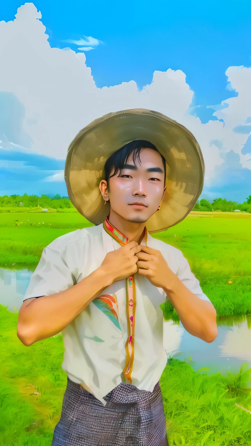 arafed asian man in a hat and shirt posing for a picture, dang my linh, profile picture 1024px, in style of lam manh, bao phan, nivanh chanthara, ruan cute vtuber, nuttavut baiphowongse, phong shaded, nft portrait, digital art but photo