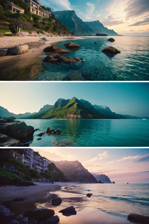 Generate a coastal landscape。in one photo１One Landscape,The Temple Sunk into the Sea,In the water,swimming fish,Sparkling water,Realistic photos,European style,White Building,luxury,gem,dazzling,Plenty of fish,Beautiful Landscape,RPG World,Victorian style house、Vestibule. High resolution, photo detailed, designate, watercolor, Trending on Artstation, Sharp focus, Studio Photo, Intricate details, Very detailed, 32k, Vintage, photoRealistic, Honed, Perfect detail, sunny, Ultra HD, Realistic, Vibrant colors, Very detailed, UHD rendering, Pen and ink, Perfect composition, beautiful detailed intricate insanely detailed octane render Trending on Artstation, 8K Art Photography, photoRealistic concept art, Perfect cinematic light with soft, natural volume, Trending on Artstation, Sharp focus, Studio Photo, Intricate details, Very detailed 情報