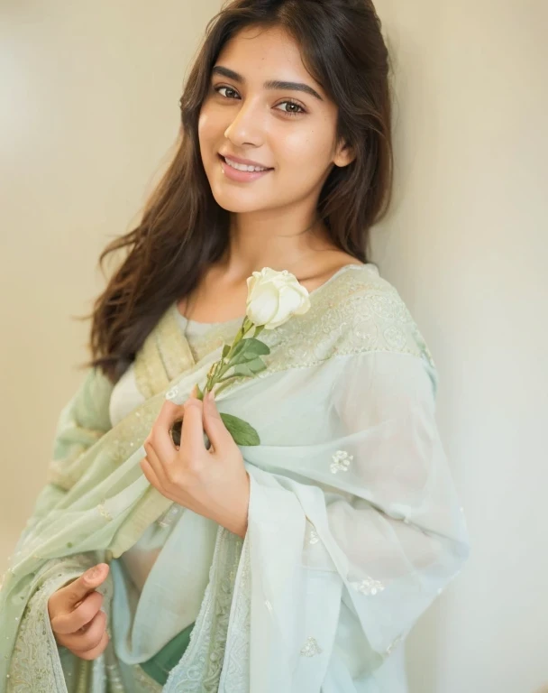 Beautiful ,23 years young Indian girl healthy, confidential looking,8k,realistic, raw photo,dark brown hair,fair skin, indian,long hair,clear facial features,, very detailed, 23years old, innocent face, natural wavy hair, high resolution, masterpiece, best quality, intricate details, highly detailed, sharp focus, detailed skin, realistic skin texture, texture, detailed eyes, professional, 4k, charming smile, shot on Canon, 85mm, shallow depth of field, kodak vision color, perfect fit body, extremely detailed, foto_\(ultra\), photorealistic, realistic, post-processing, maximum detail, roughness, real life, ultra realistic, photorealism, photography, 8k uhd, photography