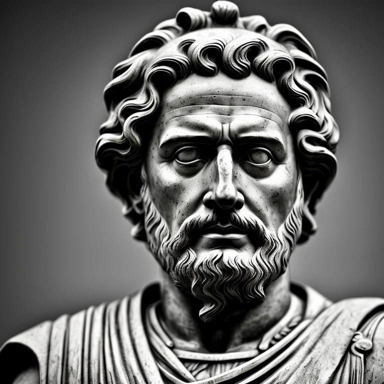 Marcus Aurelius the Stoic black and white portrait statue 4K, Surreal photography wallpaper 1920x1080