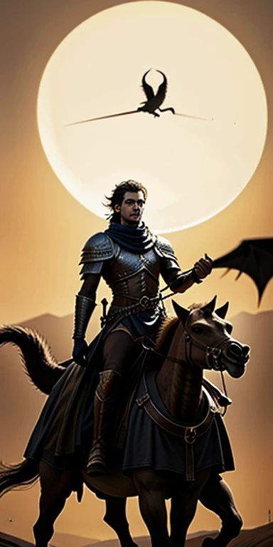 painting of a man riding a camel with a bird on his back, portrait of bedouin d&d, godrays digital painting, portrait of sauron, lord of cinder, male vampire of clan banu haqim, amazing d & d dark sun art, by Kieran Yanner, fan art, d&d dark sun character art