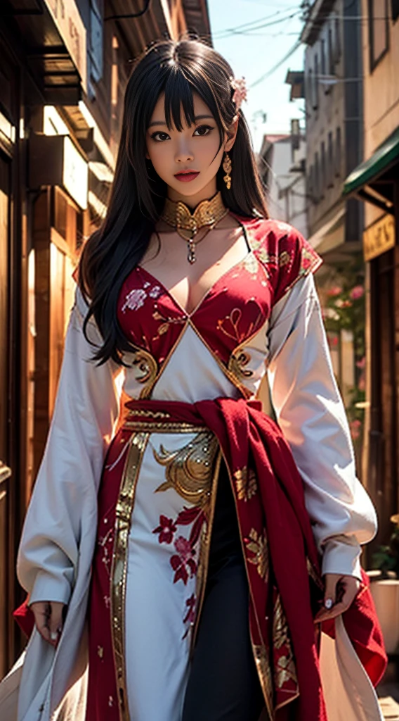 Alafi wears white and gold clothing，There is a pink flower on it, detailed digital anime art, detailed anime art, detailed anime artwork, 8k high quality detailed art, intricate ornate anime cgi style, beautiful armor, sliver ice color reflected armor, anime art wallpaper 4k, anime art wallpaper 4 k, stunning armor, detailed key anime art, anime fantasy artwork