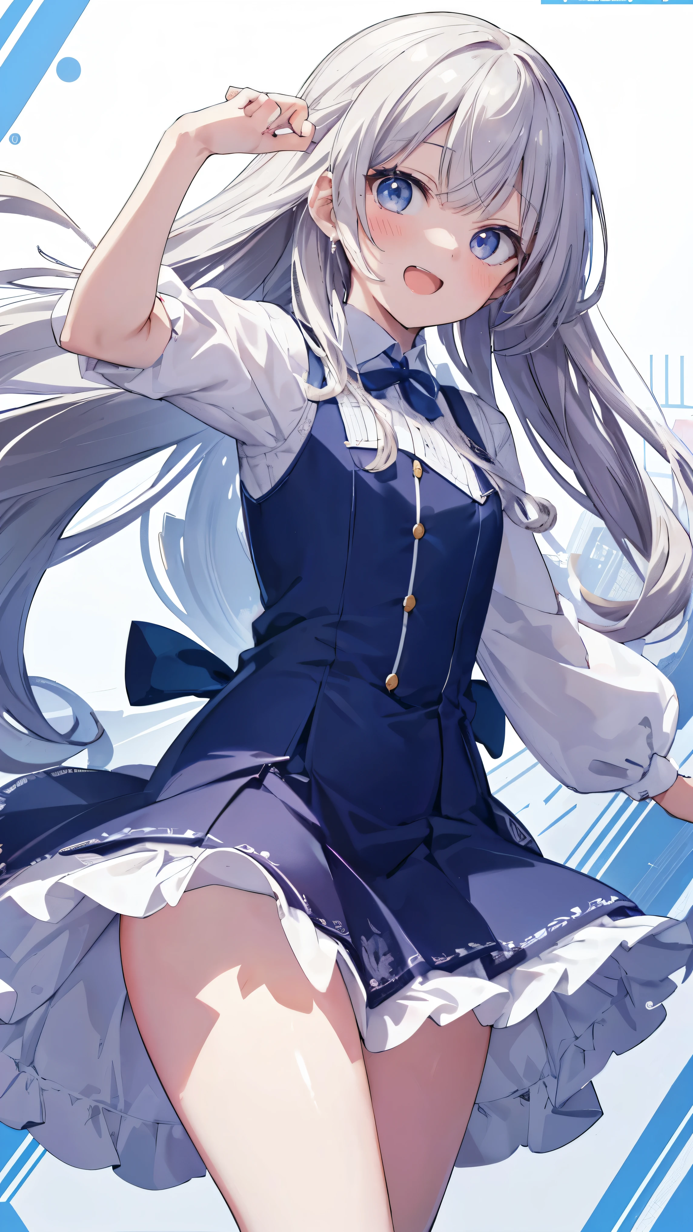 Masterpiece、Highest quality、highest quality、(Open Mouth Smile)、Shiny hair quality、Small face、Dynamic pose、Super detailed, beautiful, wide eyes、Ultra-detailed, clear and beautiful faces、(cute illustration:1.2), High-resolution, ultra-detailed, best quality, embarrassed、Thighs, Awards, Anatomically correct