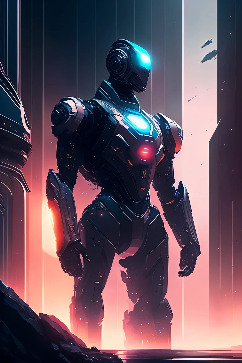 star々The universe between, robot, dream-like, Concept Art, Foggy, elegant, Very detailed, Greg Rutkowski style, Dim color, Calm tone