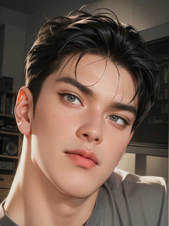 (best quality,4k,8k,highres,masterpiece:1.2),ultra-detailed,realistic,professional,(portraits,concept artists),vivid colors,sharp focus,HDR,studio lighting,(black hair:1.1),(black eyes:1.1), a man, muscualr,strong body,trained, ((wearing half sleeve black undershirt)),