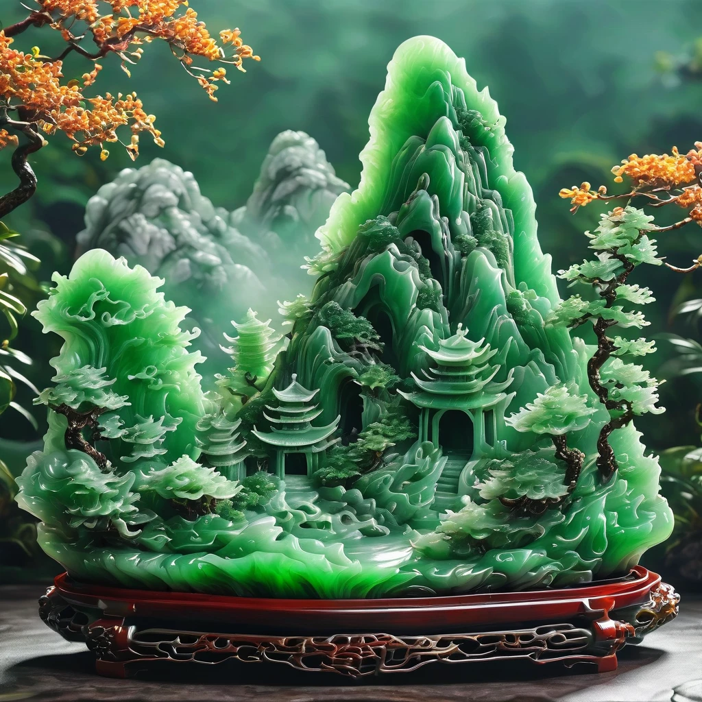 best quality, very good, 16K, ridiculous, Extremely detailed, Gorgeous mountain，Monk，Made of translucent jadeite, Background grassland（（A masterpiece full of fantasy elements）））， （（best quality））， （（Intricate details））（8k）