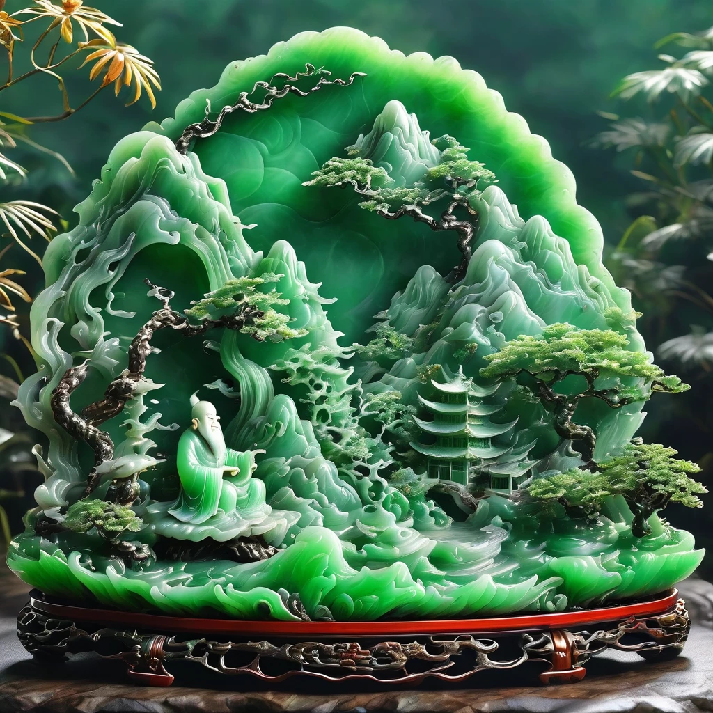 best quality, very good, 16K, ridiculous, Extremely detailed, Gorgeous mountain，Monk，Made of translucent jadeite, Background grassland（（A masterpiece full of fantasy elements）））， （（best quality））， （（Intricate details））（8k）