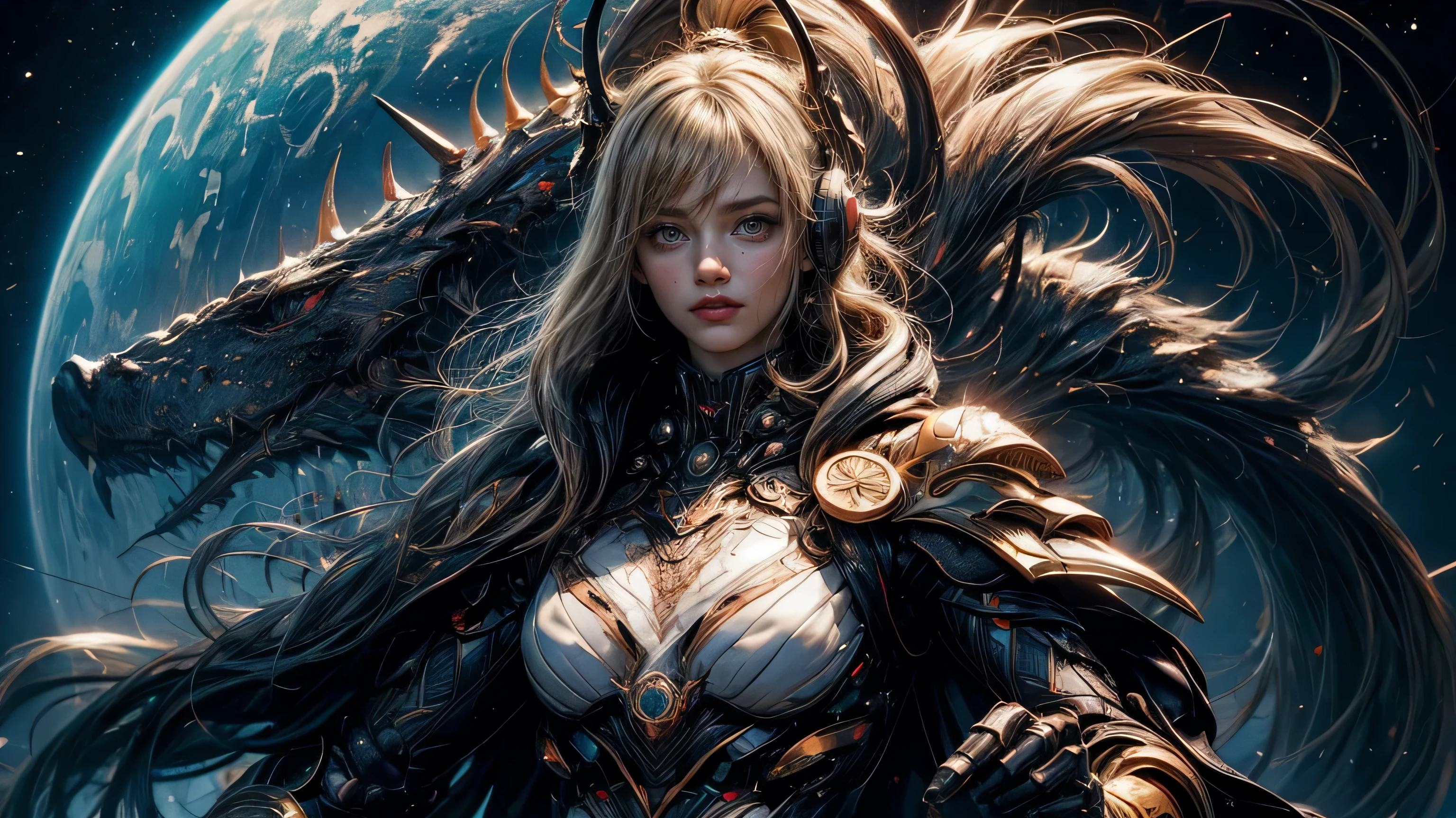 nffsw mechanism, Beautiful eyes, Upper body, （Golden Armor）, Portrait、abyss、Shooting with a wide-angle lens,Lightning from Kaleidoscope Hand、flying though the air、flawless、Neon light, 8K, raw, Best Quality, masutepiece, 超A high resolution, Colorful, (medium wide shot), (Dynamic perspective), sharp focus , (depth of field f16), ighly detailedな目と顔,ninjartist, Trimmed gear:1.2), ((masutepiece, Best Quality)), Detailed background, Inside the spacecraft、Hold your weapon、Double exposure of a person and a spiral、（Golden blond hair）、brue eyes、dirty、bio luminescent、lots of crescent moons、Photographed with Canon R5,​masterpiece,connected to the plug、spectrum、Space City、ighly detailed beautiful porcelain profile female android face、Complex 3D rendering of a headset、cyborgs、Robot Parts、150mm、Beautiful studio soft lights、Rim Light、Vivid details、luxuriouscyberpunk、Ren Hao、surrealistic、Anatomical、Beautiful background of facial muscles、octan render、8K、top-quality、​masterpiece、illustratio、extremely delicate and beautiful、ighly detailed、nffsw ,Unity ,wall-,magnifica, Attention to detail, ​masterpiece,top-quality,Official art,Highly detailed ticker Unity 8K wallpapers,