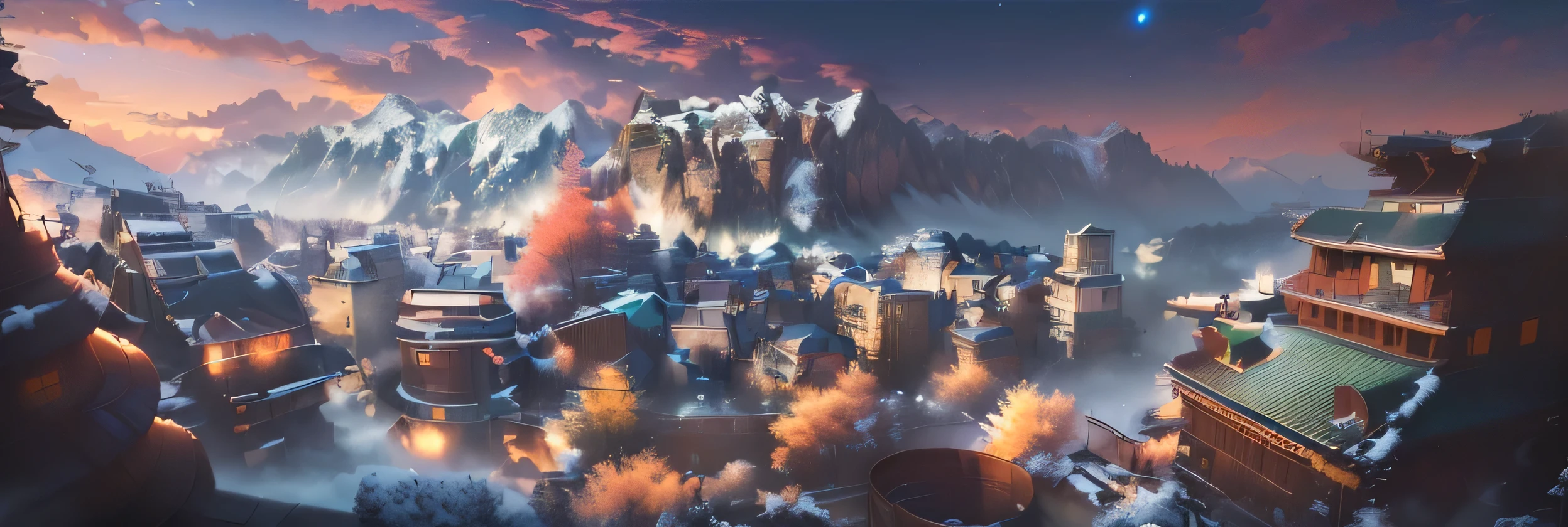 (best quality,4k,8k,highres,masterpiece:1.2),ultra-detailed,(realistic,photorealistic,photo-realistic:1.37),3D modeling,(cityscape,urban landscape,urban view),(mountain background,mountainous backdrop),mountain scenery,dojo on the mountain,official artwork,official concept art,(Naruto,Naruto Shippuden,Naruto anime) art style,(official,officially licensed) art,(detailed background,background artwork),background design,anime background art,anime scenic view,stylized concept art,town scenery,Avatar-like scenery