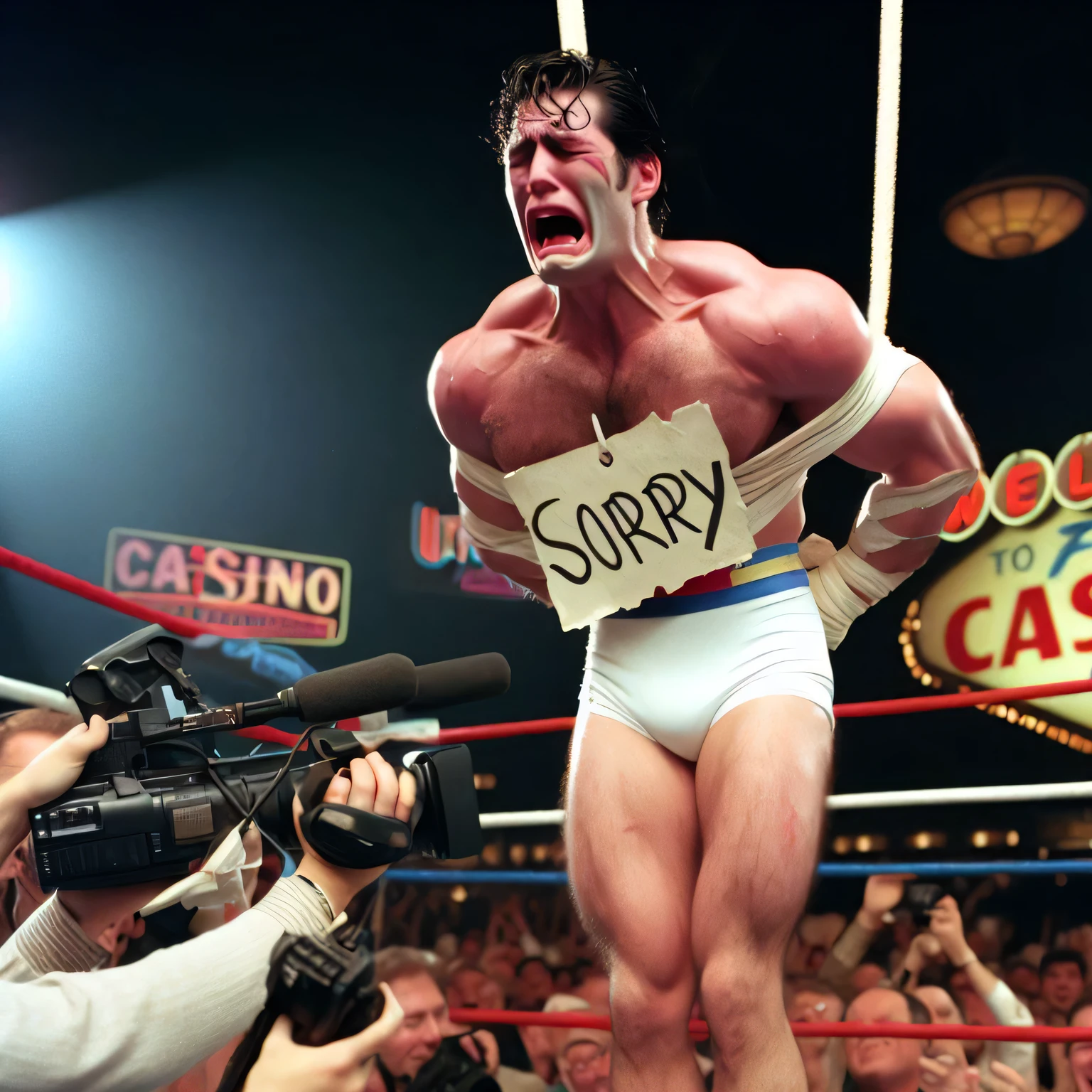 Arafed man with camera and cameraman in wrestling ring, Walter White as a bodybuilder, Sylvester Stallone, Manny Pacquiao's film stills, Biography movie, Tom Selleck standing full body, Schwarzenegger, Muscular Bernie Sanders, arnold Schwarzenegger, Mr. Universe, photogrApph credit: App, movie『fight club』The state of, A scene from Danis Villeneuve's movie, Arnold 3