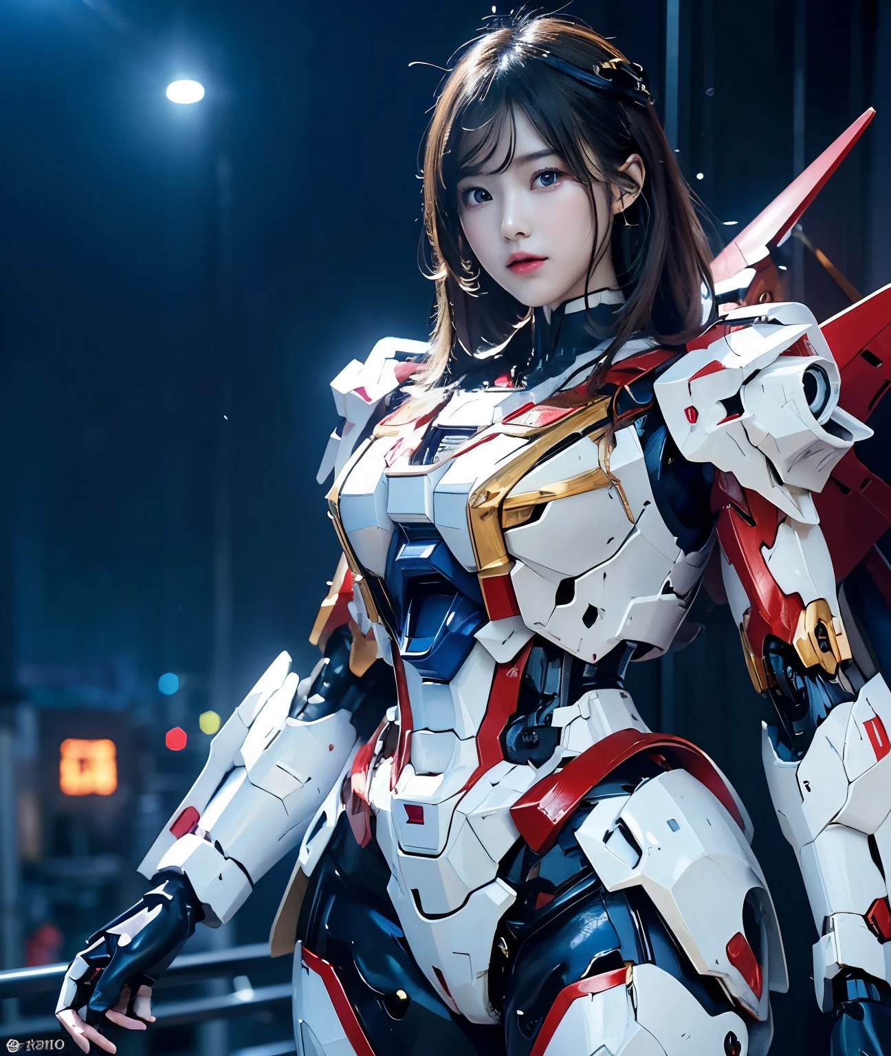 Textured skin, Super Detail, Attention to detail, high quality, 最high quality, High resolution, 1080p, hard disk, beautiful,(Gundam),beautifulサイボーグ女性,Mecha Cyborg Girl,Battle Mode,Girl with a mechanical body,She wears a futuristic Gundam mecha,Upper Body Shot