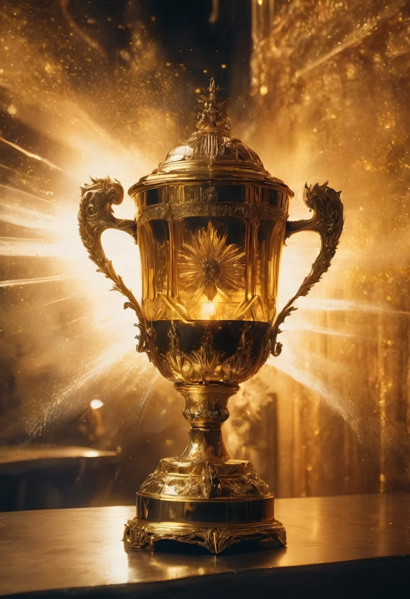 Golden Trophy, jinsixiangyun, traditional, gldnglry, breathtaking film still shot of "the mystical enchanting glowing triwizard tournament cup from Harry Potter and the Goblet of Fire" double exposure art photography, fantasy, vibrant, surrealism, hyperdetailed, hypermaximalist film still photography by Meg Chikhani, andree wallin, Ismail Inceoglu, Rlon, Jeremy Mann, Android Jones