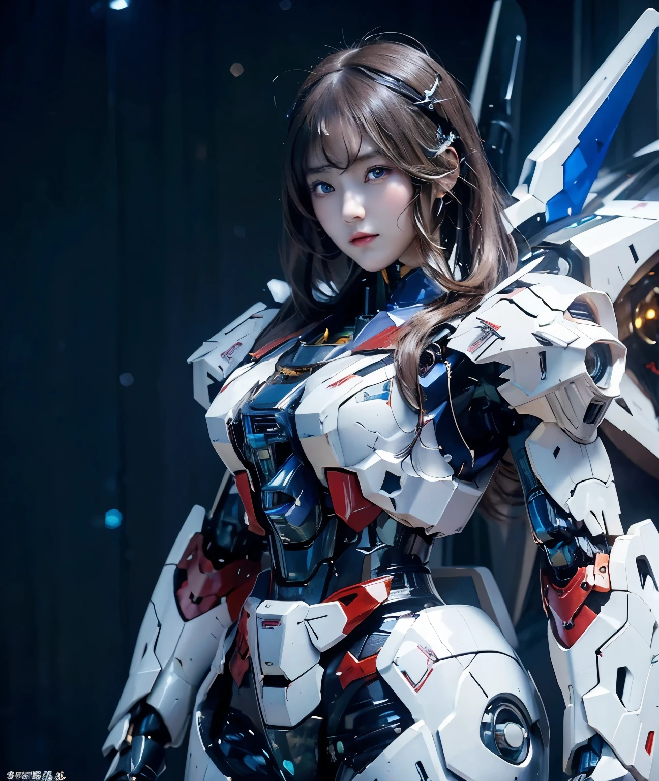 Textured skin, Super Detail, Attention to detail, high quality, 最high quality, High resolution, 1080p, hard disk, beautiful,(Gundam),beautifulサイボーグ女性,Mecha Cyborg Girl,Battle Mode,Girl with a mechanical body,She wears a futuristic Gundam mecha,Upper Body Shot