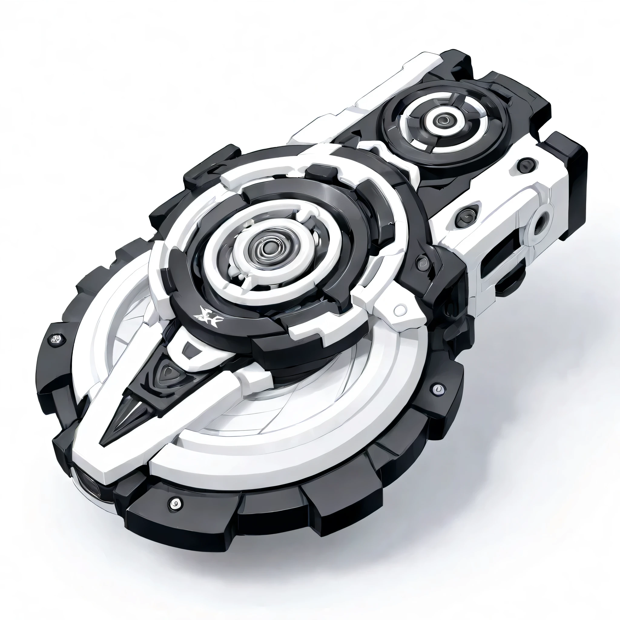 masterpiece, best quality, ultra-detailed black and white sketch of a beyblade launcher, compact and sleek, Anime-influenced graphic look, white background, no human, anime-inspired style, 8k, isometric view, no base
