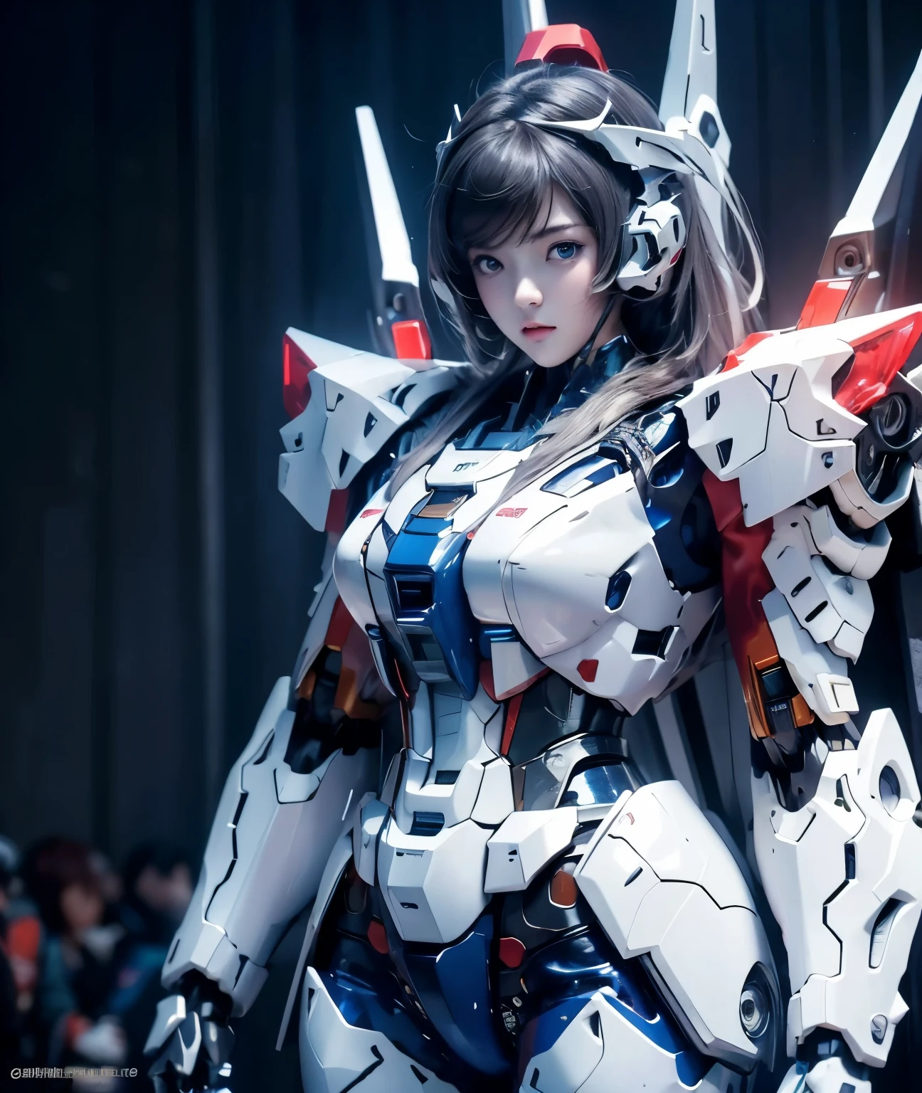 Textured skin, Super Detail, Attention to detail, high quality, 最high quality, High resolution, 1080p, hard disk, beautiful,(Gundam),beautifulサイボーグ女性,Mecha Cyborg Girl,Battle Mode,Girl with a mechanical body,She wears a futuristic Gundam mecha,Upper Body Shot