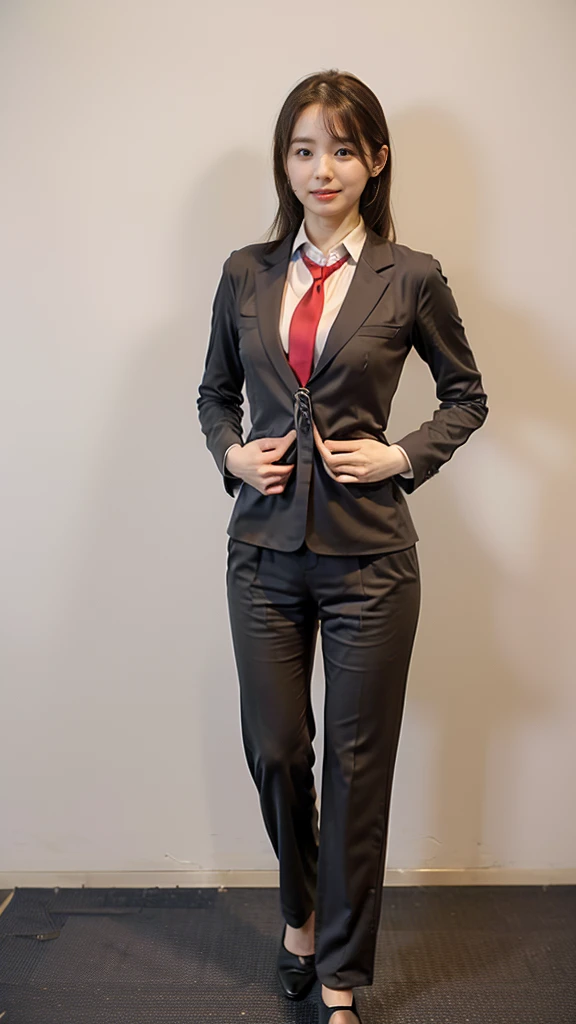 (8k、RAW Photos、highest quality、masterpiece:1.2)、(Realistic、Realistic)、1 girl、((large size black suit、red tie、rub my chest、pants suit、turn knees out、pelvic forward、over size suit、Woman grabs her own breasts、boyish、tom boy、public indecency、bend knees、 sexy suit、mens suit、large suit、hutanari 、grabbing breasts、 Leg spread、Bow-legged、Touching as if groping the breasts、Wide Stride、Leg spread、smile、sexy、I can see your chest、View from the front、Stand with hands on hips、In the city))、