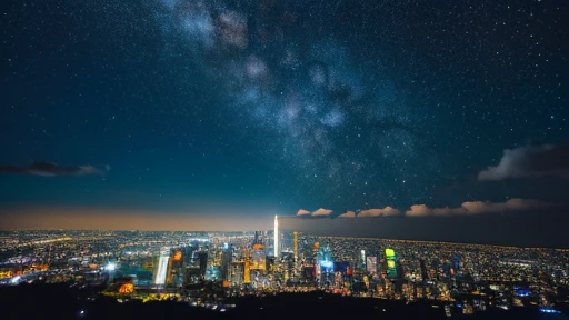 (masterpiece:1.2,highest quality),Tokyo night view,Shot with an ultra-wide-angle prime lens,Starry Sky,milky way,((Ghibli style)),8k resolution