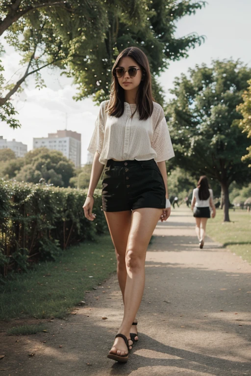 Girl walking in the park in summer