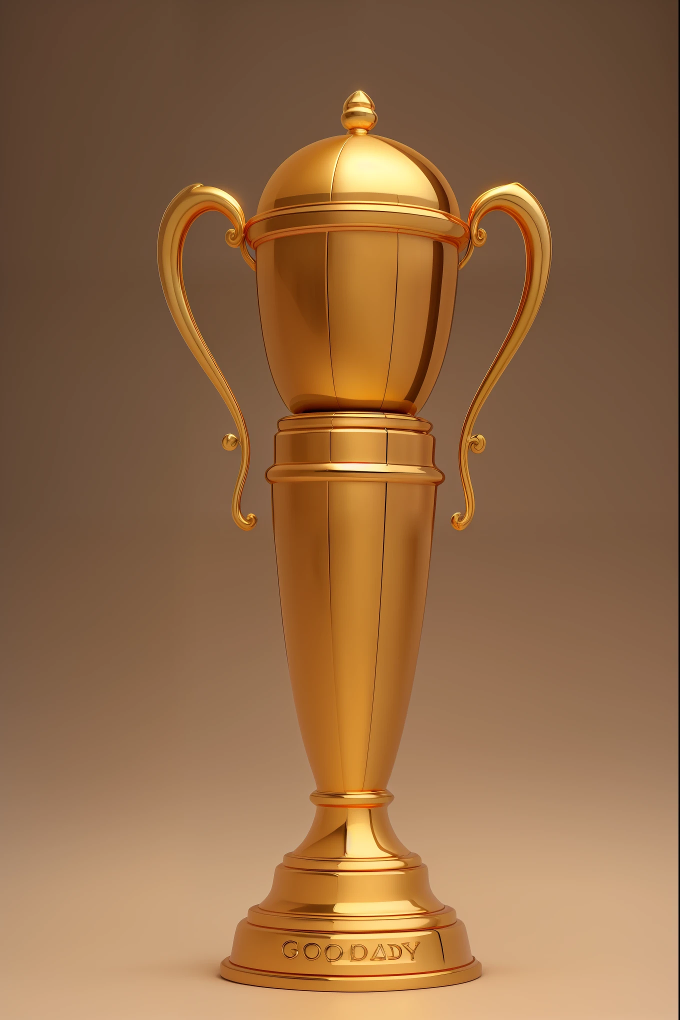 A golden trophy shining brightly, with exquisite and glorious details, showcasing a rich texture and a noble elegance. The trophy reflects a mix of light and shadows, exuding an artistic flair in its realistic 3D rendering.