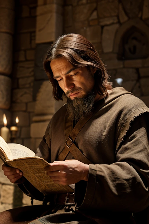 Medieval man reading the ancient scroll📜
