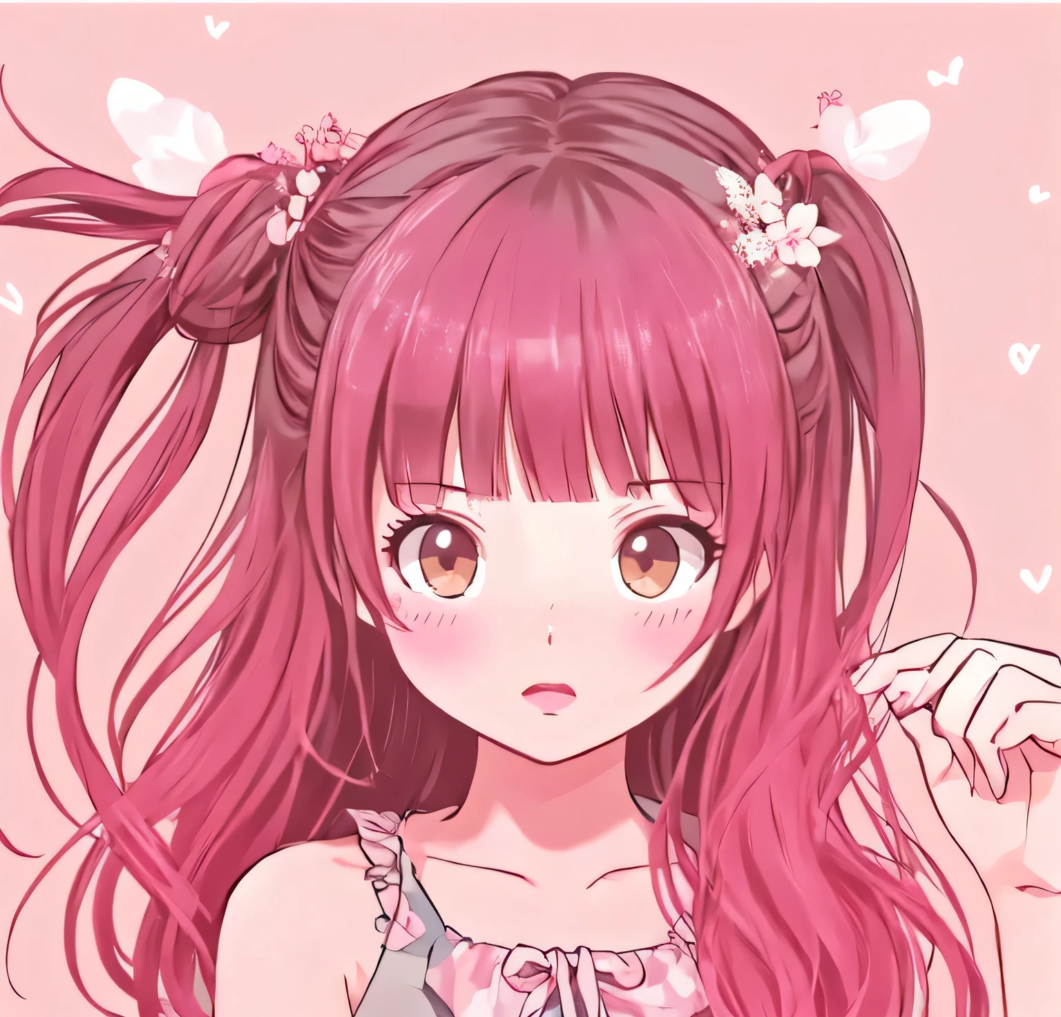 An illustration、Japanese girl、Primary school students、Pink Hair、、Big eyes、Round face、Pink eyes、Swimwear、An illustration of a lonely person