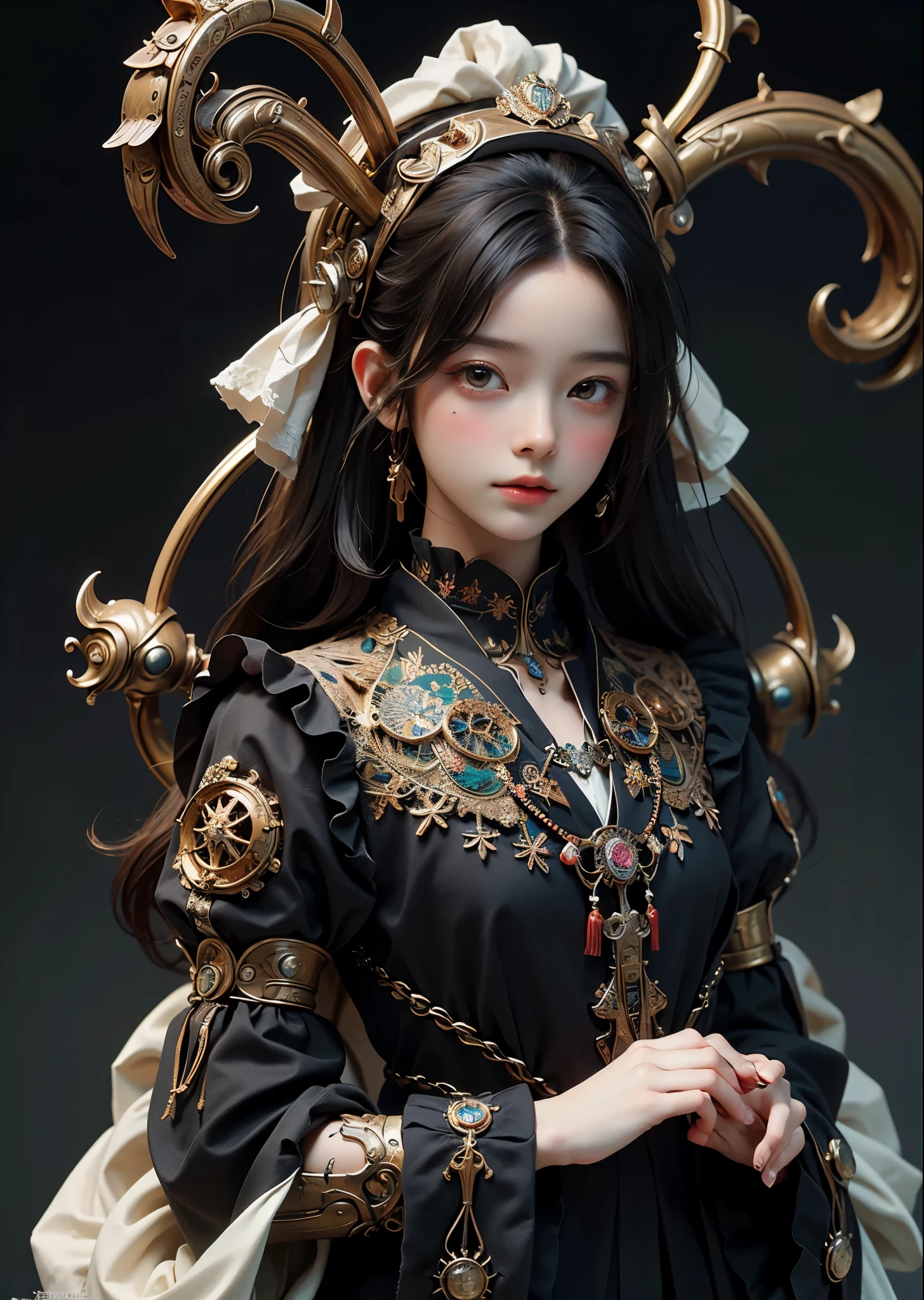 (masterpiece, highest quality, highest quality, Official Art, beautifully、aesthetic:1.2), (1 male), Very detailed,(Fractal Art:1.3),colorful,Most detailed, Background with fractals and mechanical steampunk details