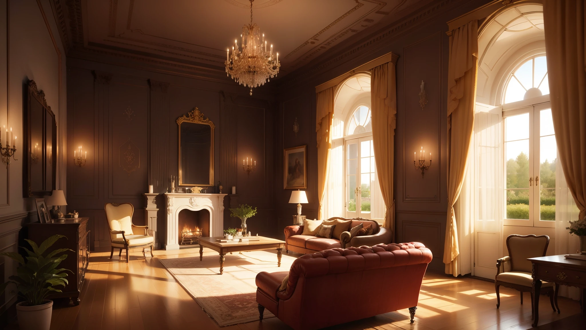 ((living room,Different world scene,Retro风格,Luxury manor castle)),European classical house,Retro,middle Ages,