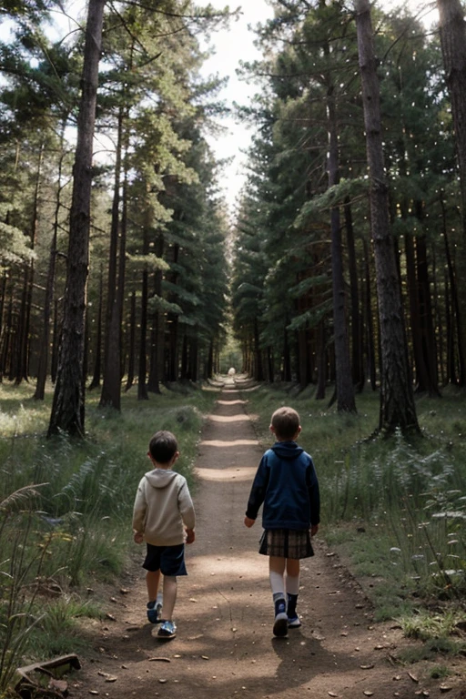Children walking in the forest