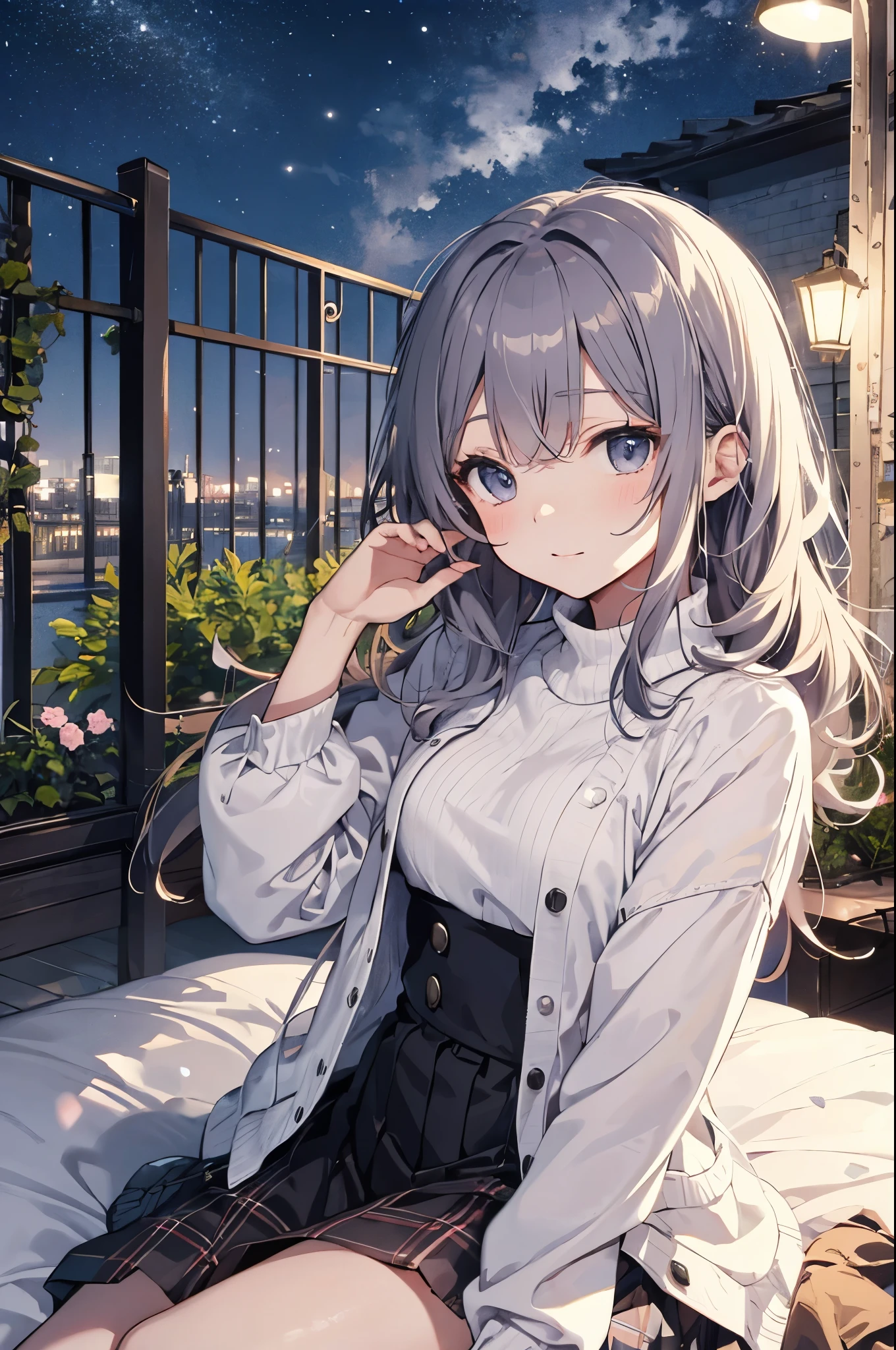 （Pretty sister:1.3）、(Super detailed)、Spring atmosphere、night、、Going to bed、輝くnight空、Messy Hair、moisture