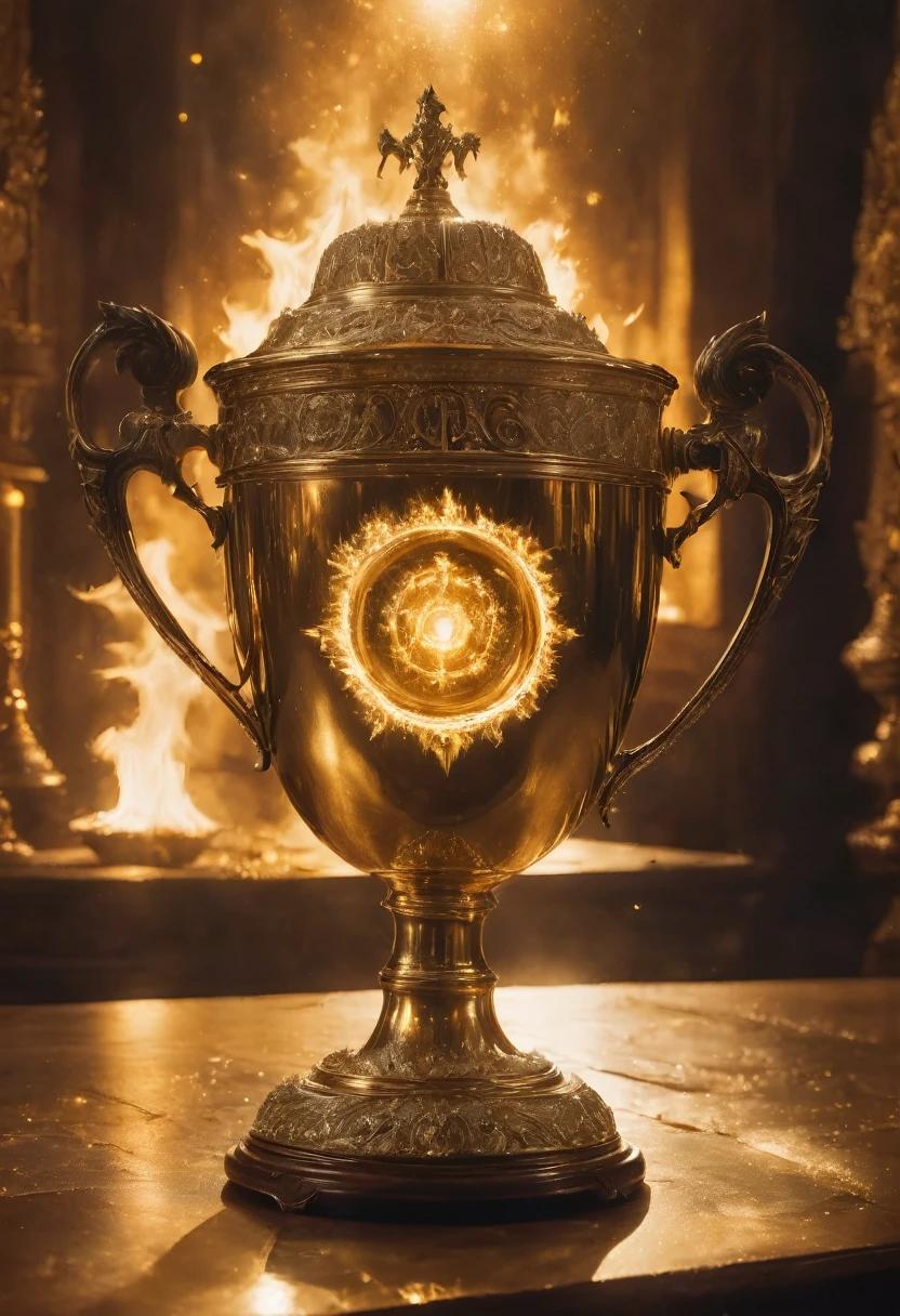 Golden Trophy, jinsixiangyun, traditional, gldnglry, breathtaking film still shot of "the mystical enchanting glowing triwizard tournament cup from Harry Potter and the Goblet of Fire" double exposure art photography, fantasy, vibrant, surrealism, hyperdetailed, hypermaximalist film still photography by Meg Chikhani, andree wallin, Ismail Inceoglu, Rlon, Jeremy Mann, Android Jones