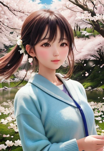 Girl in the forest with floating flowers, river, Puffy, Puffy cheeks, cute,
Vibrant colors, Colorful art style,
Soft lighting, Soft Shadows, Detailed Texture, Dynamic Lighting,
Nice hands, Perfect hands, Mount Fuji and cherry blossoms in the background