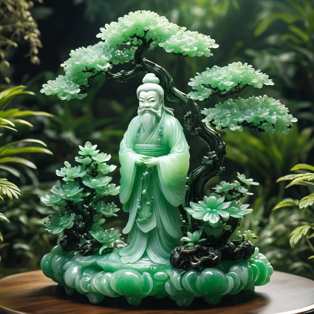 best quality, very good, 16K, ridiculous, Extremely detailed, 《Shizuya Shi》，Li Bai，Made of translucent jadeite, Background grassland（（A masterpiece full of fantasy elements）））， （（best quality））， （（Intricate details））（8k）