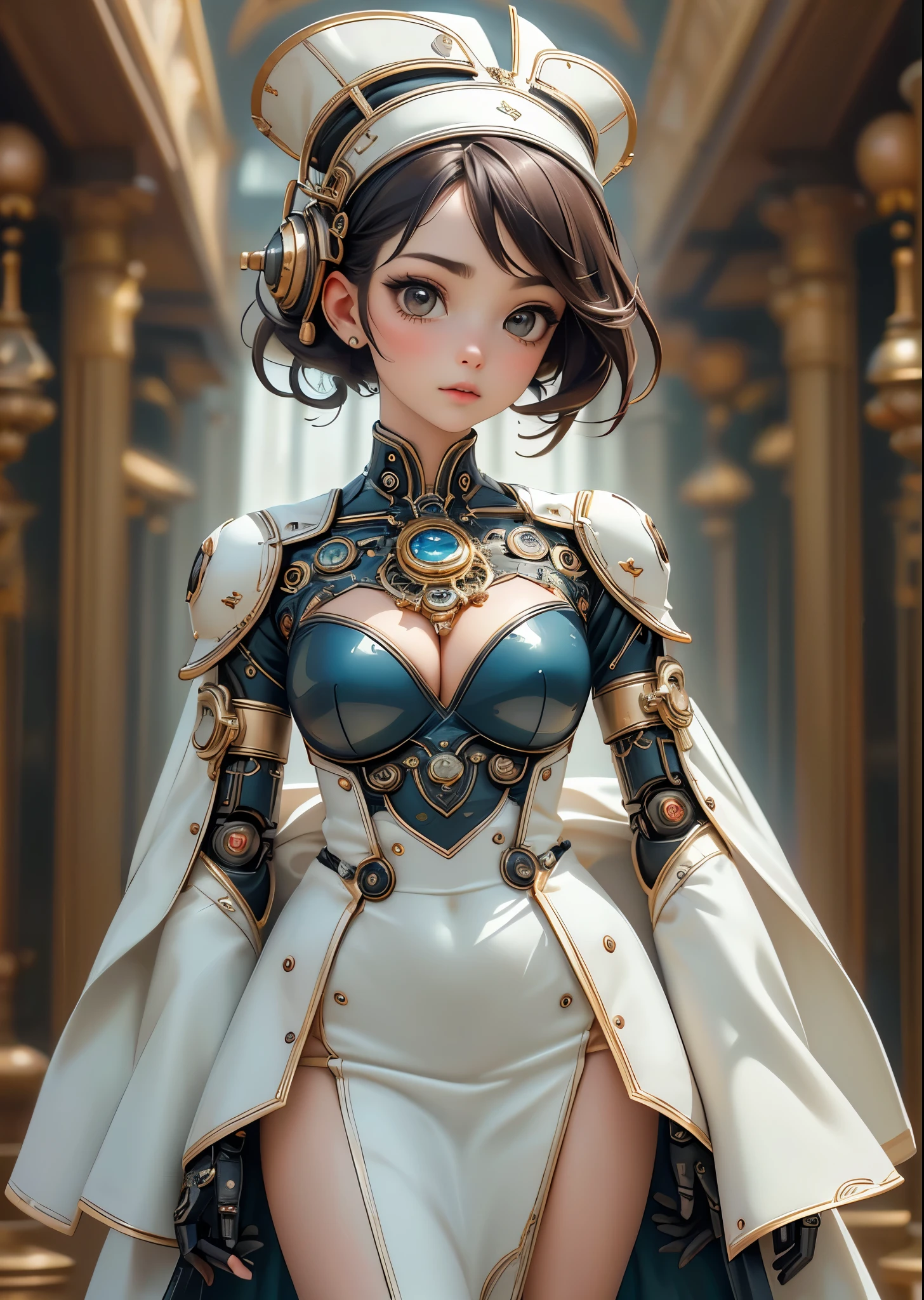 (8k, highest quality, masterpiece:1.2), (Realistic, photo-Realistic:1.37), Very detailed,beautifully詳細な空,(highest quality),((Very delicate and beautiful)),((Cover your chest)),Cinematic Light,(1 Mechanical Girl),alone, (masterpiece, highest quality, highest quality, Official Art, beautifully、aesthetic:1.2), (A beautiful woman with a ), Very detailed,(Fractal Art:1.3),colorful,Most detailed, Background with fractals and mechanical steampunk details