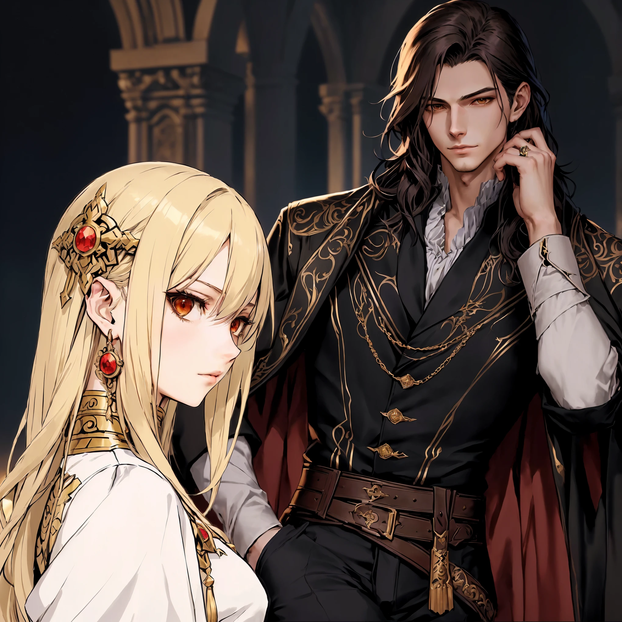 anime - style depiction of a man and a woman, dressed in medieval clothes., Edmund Blair and Charlie Bowater, Sakimichan and Frank Franzzeta, beautiful androgynous prince, Grégoire and Manon, Asya Yoranova and Alan Lee, Ben Meyer and Sakimichan, gentle androgynous prince, casimir art