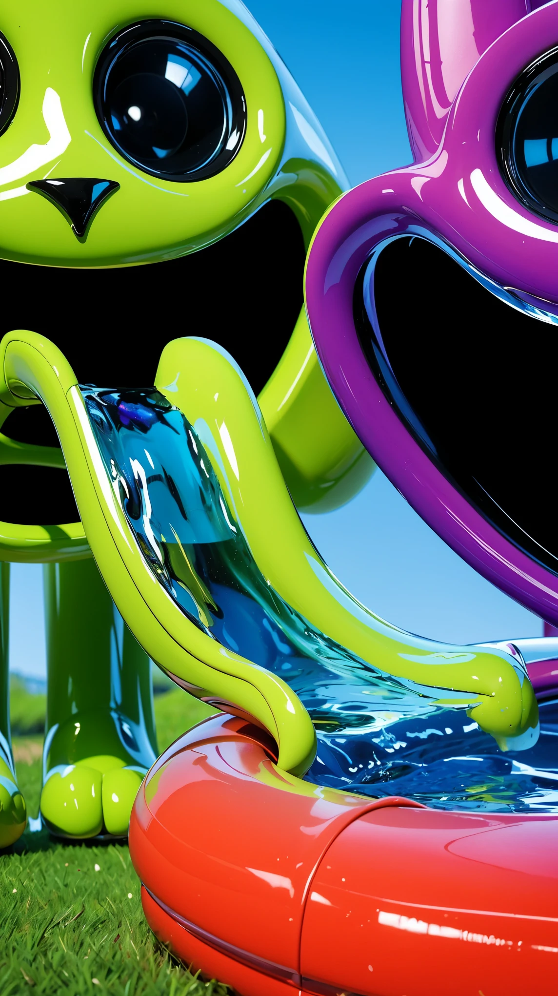 glossy water An inflatable swimming pool on a lawn, surrounded by green and orange boots. The image depicts two large orange glossy feet with five toes each, standing on a blue surface. The feet have a unique design, with the big toe pointing inwards. The skin on the feet has wrinkles and looks rough. The image depicts two large orange feet with five toes each, standing on a blue surface. The feet have a unique design, with the big toe pointing inwards. The skin on the feet has wrinkles and looks rough. cartoon key frame rendering, cute 3D rendering, Shiny metallic,Create ultra sharp цветной рендеринг zbrush. perfect cgi, cgi art created only with gradients, smooth silhouette, Create ultra sharp skin, high intensity refraction, (plastic material), most beautiful vfx, blue background, plastic refractions, glossy texture, smooth 3d model, multiple light sources, rim light, sharp post effects render, (glossy plastic texture with multiple big light probe refractions), perfect cgi, cgi art created only with gradients, smooth silhouette, high intensity refraction, (plastic material), most beautiful vfx, blue background, plastic refractions Create ultra sharp