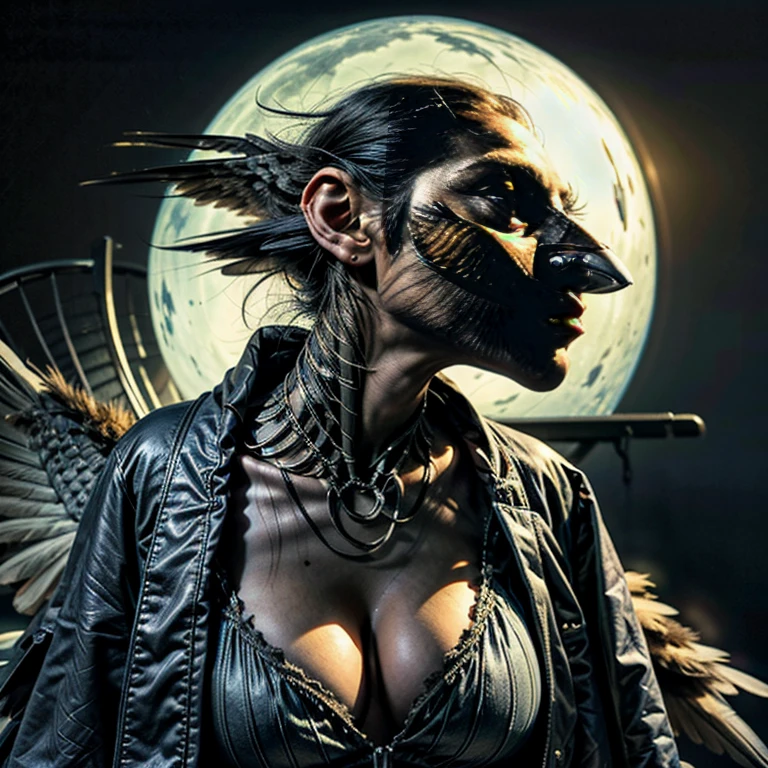 (certain quality、High resolution)、Beastman、Human-bird hybrid creature、((A bird face with a human face and a bird body:1.7))、(A hybrid creature with the face of a young, incredibly beautiful woman and the body of a bird.)、Spooky atmosphere、Horror Theme、Animal instincts、Detailed hair and kimono、Dim lighting、Sharp Eye、Sharp toenails、Strange Features、Unnatural poses、Dark and spooky background、Uncanny Valley 、Surrealism、Nightmare image、Mythical creatures、Disturbing expressions、Shadowy atmosphere、Evil atmosphere、nightmare-like appearance、Feathers and scales、Otherworldly Beings、Hybrid Anatomy、Mysterious Aura、Creepy Presence、Exaggerated features、Distorted body、Distorted proportions、Demonic nature、 Dystopian setting、Puzzling symbols and signysterious story、full body portrait、cr1r3、bird