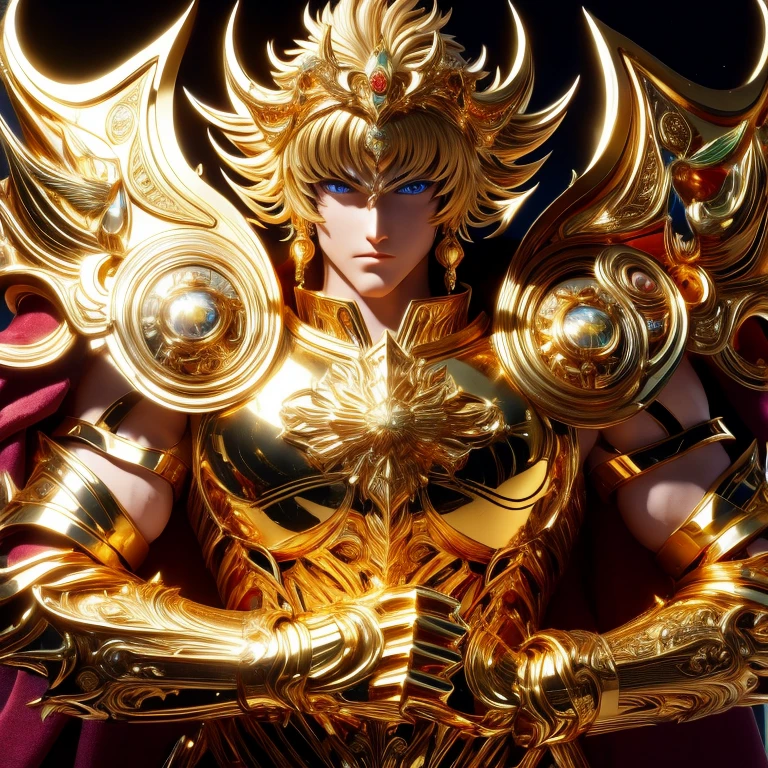 (masterpiece, best quality:1.2, UHD, 4k, masterpiece, photo realistic, insane details, ultra realistic, nobel photography), a saint seiya saint, with ultra beautiful and decoured full armour, made of gold or other metals, very decourated, friezes