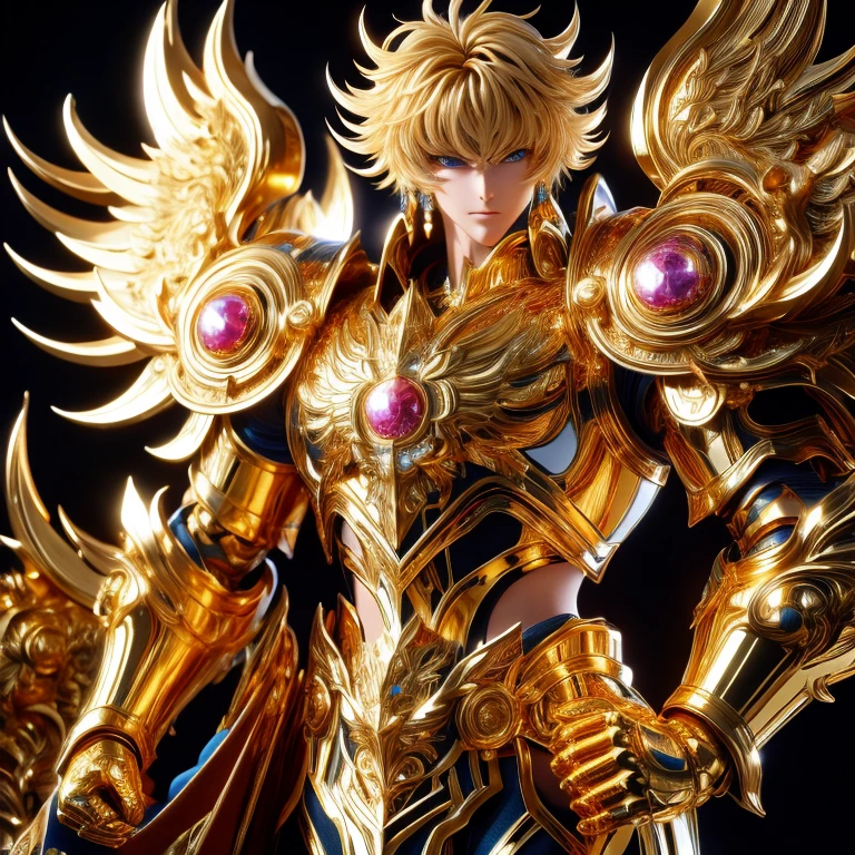 (masterpiece, best quality:1.2, UHD, 4k, masterpiece, photo realistic, insane details, ultra realistic, nobel photography), a saint seiya saint, with ultra beautiful and decoured full armour, made of gold or other metals, very decourated, friezes