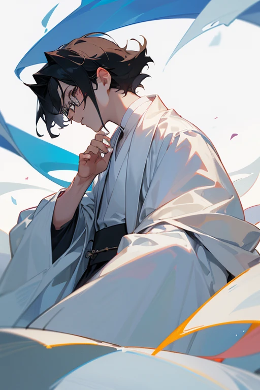 There is a young man wearing a white robe and holding a mobile phone., Kim Do-young, Profile phototure 1024px, Shin Jinyoung, Paint Ulzzang, Hong Jun Hyung, Jaeyoung Nam, Luan Cute Vtuber, One adorable Korean face, Wearing glasses, Cai Xukun, Young Angel, hyung tae, Profile photo
