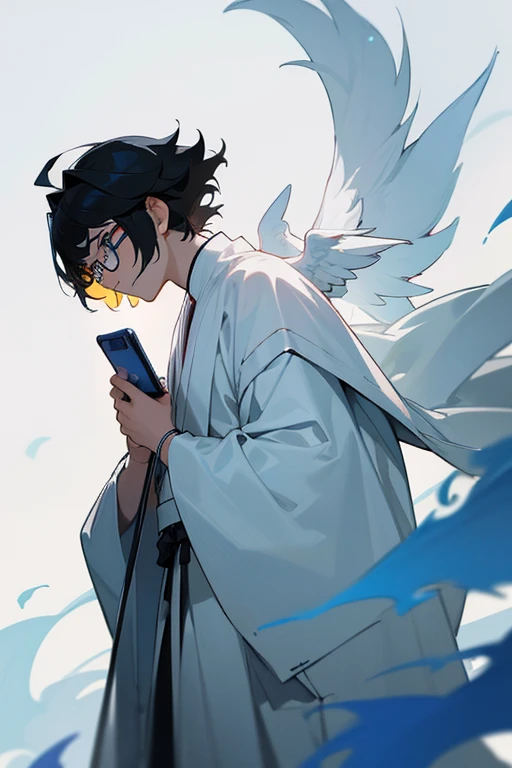 There is a young man wearing a white robe and holding a mobile phone., Kim Do-young, Profile phototure 1024px, Shin Jinyoung, Paint Ulzzang, Hong Jun Hyung, Jaeyoung Nam, Luan Cute Vtuber, One adorable Korean face, Wearing glasses, Cai Xukun, Young Angel, hyung tae, Profile photo