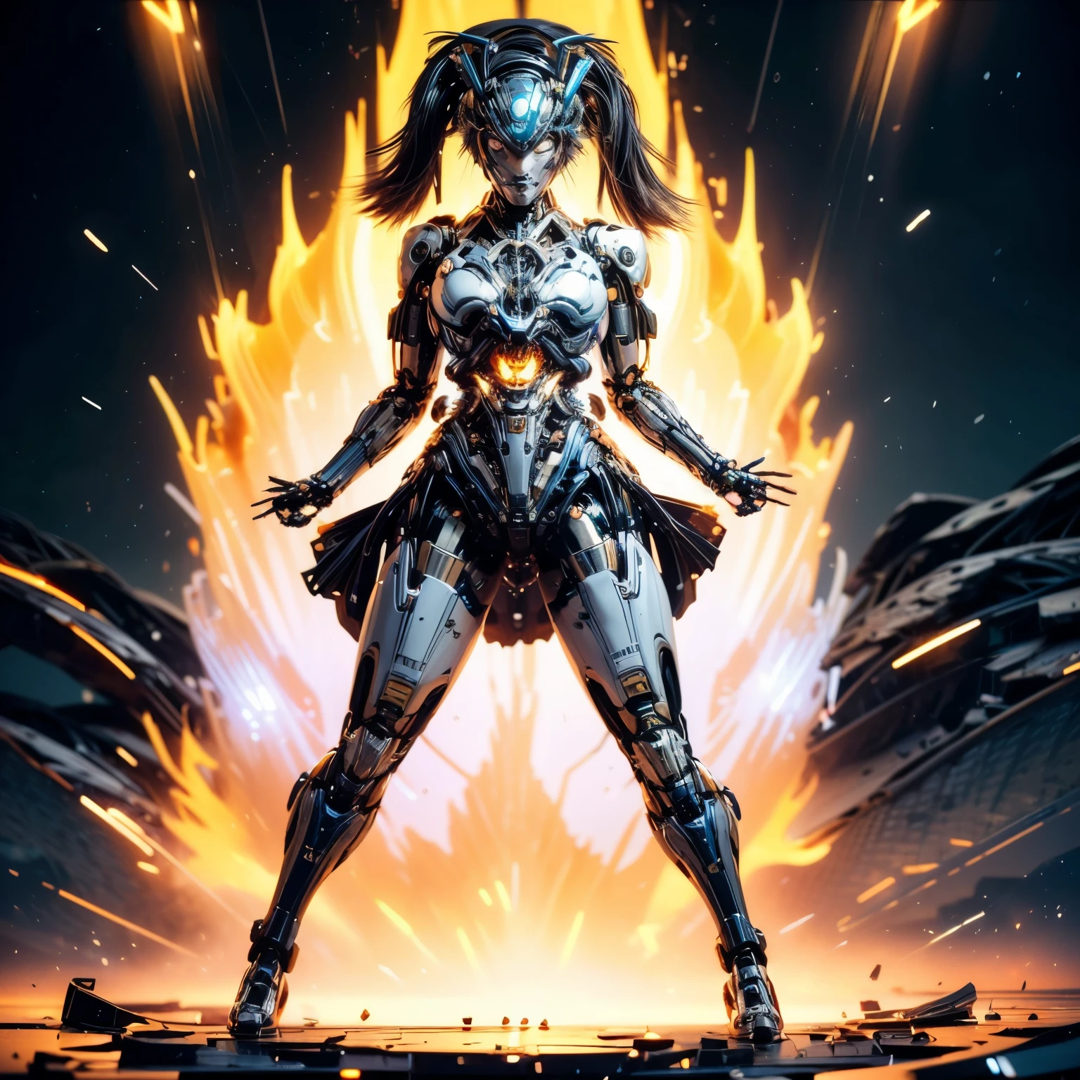 (best quality:1.2), 8k, highres, octan render, (masterpiece), extremely ultra detail, cyborgized Japanese woman, extremely ultra cute face, , skinny body, flat chest, (blue metallic mechanical frame:1.5), (Power cables connected throughout the body), detaile up, Instead of hair, there are cables growing out of it, mechanical fusion, mechanical skeleton, bio mechanics, mechanical life-form, highly intricate detail, extremely ultra real texture, human-like skin, realistic hair, ultra realistic details, professional lighting, (realistic:1.4), (RAW photo:1.2), (photorealistic:1.37)