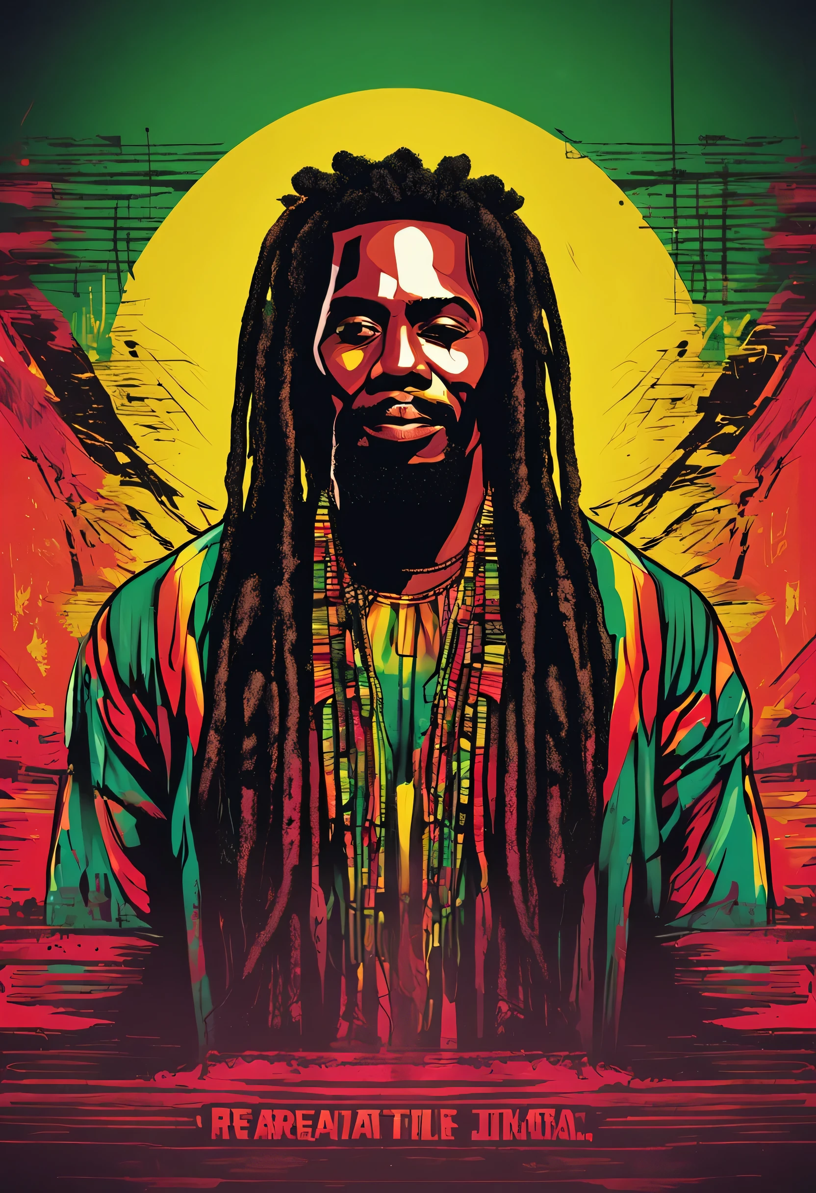 Create a logo depicting the head of a black man with black dreadlocks, green, Yellow and red (I&#39;m looking forward to) , Logo style image , Sober, (Black background), Images with a resolution of 300 dpi or higher, 8K High Resolution, Very high quality and excellent printing. Lighting that makes a person stand out in relation to the background, Reggae Color, Disk Layer Styles