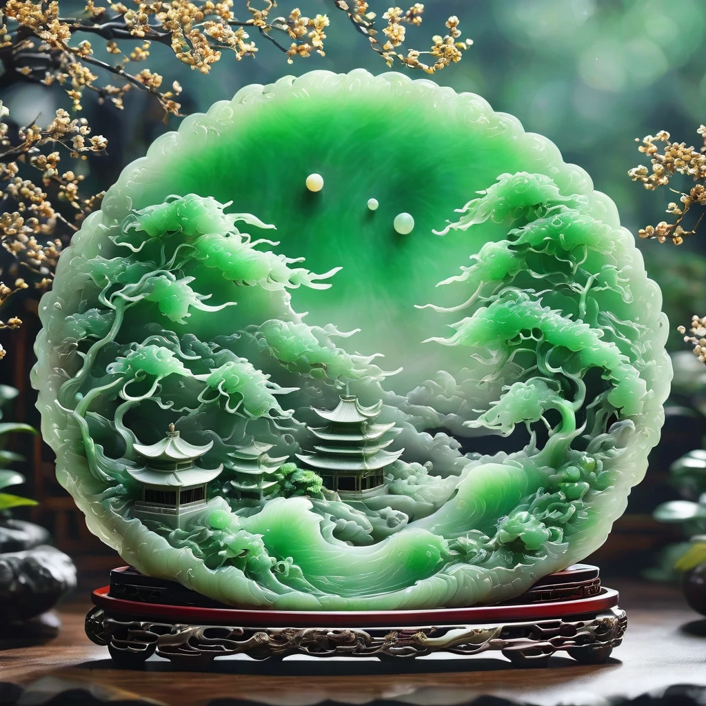 best quality, very good, 16K, ridiculous, Extremely detailed, Shizuya Shi，Watch the moonlight in front of the bed，Suspected to be frost on the ground。Look up at the mountains and moons，Head down and think of home，author；Li Bai，Made of translucent jadeite, Background grassland（（A masterpiece full of fantasy elements）））， （（best quality））， （（Intricate details））（8k）