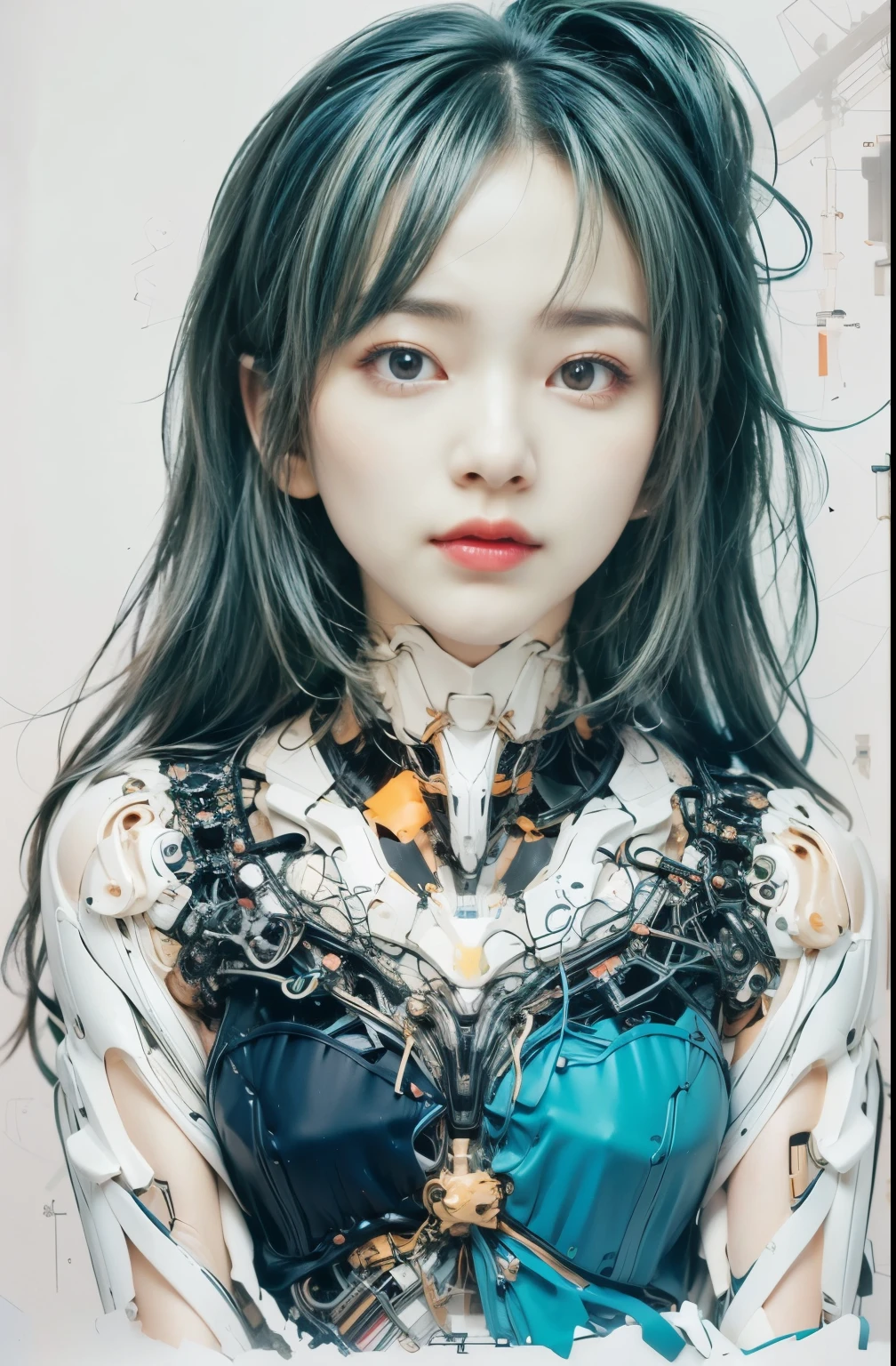 (best quality:1.2), 8k, highres, octan render, (masterpiece), extremely ultra detail, cyborgized Japanese woman, extremely ultra cute face, , skinny body, flat chest, (blue metallic mechanical frame:1.5), (Power cables connected throughout the body), detaile up, Instead of hair, there are cables growing out of it, mechanical fusion, mechanical skeleton, bio mechanics, mechanical life-form, highly intricate detail, extremely ultra real texture, human-like skin, realistic hair, ultra realistic details, professional lighting, (realistic:1.4), (RAW photo:1.2), (photorealistic:1.37)