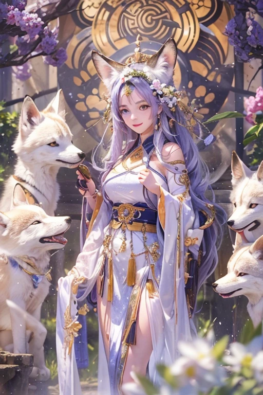 Hiding in an ancient shrine、Hair flow、 ((highest quality、masterpiece、8k、Best image quality、Ultra-high resolution、Award-winning works)、(Accurate anatomy:1.1)、(Look at me and smile:1.1)、Shining fair skin with Ultra-high resolution、The most detailed face、Ultra-high resolution detailed face、Ultra-high resolutionの髪の毛、(Ultra-high resolutionの煌めく瞳:1.1)、Beautiful face drawn in every detail、(Blurred Background:1.1)、Ancient maiden costume, Chest to Chest, tattoo、Other than white fox