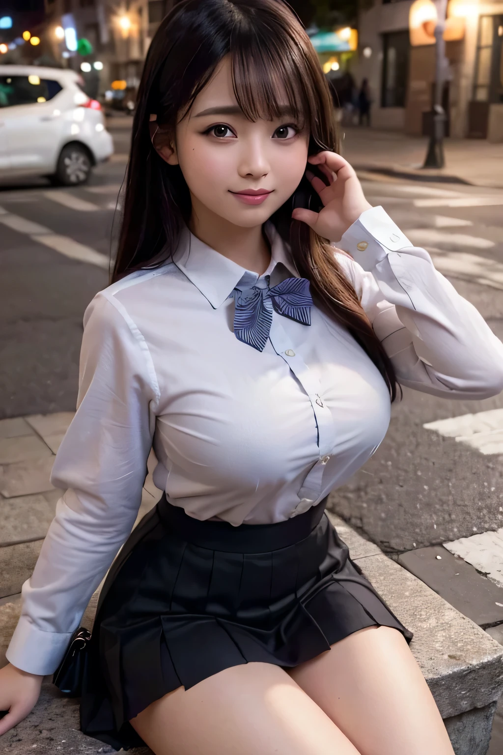 Top image quality、hight resolution、A detailed face、Beautiful Women in Perfect Style、affectionate smile、pleatedskirt、tight skirts、a miniskirt、long skirt、big breasts thin waist、slim legs