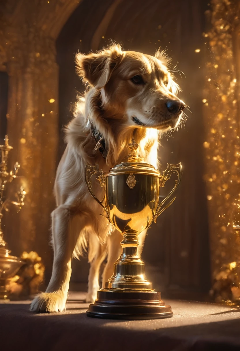(Golden Trophy:1.5), jinsixiangyun, traditional, gldnglry, Golden Retriever, (best in show trophy:1.5), detailed matte painting, deep color, fantastical, intricate detail, splash screen, complementary colors, fantasy concept art, 8k resolution trending on Artstation Unreal Engine 5