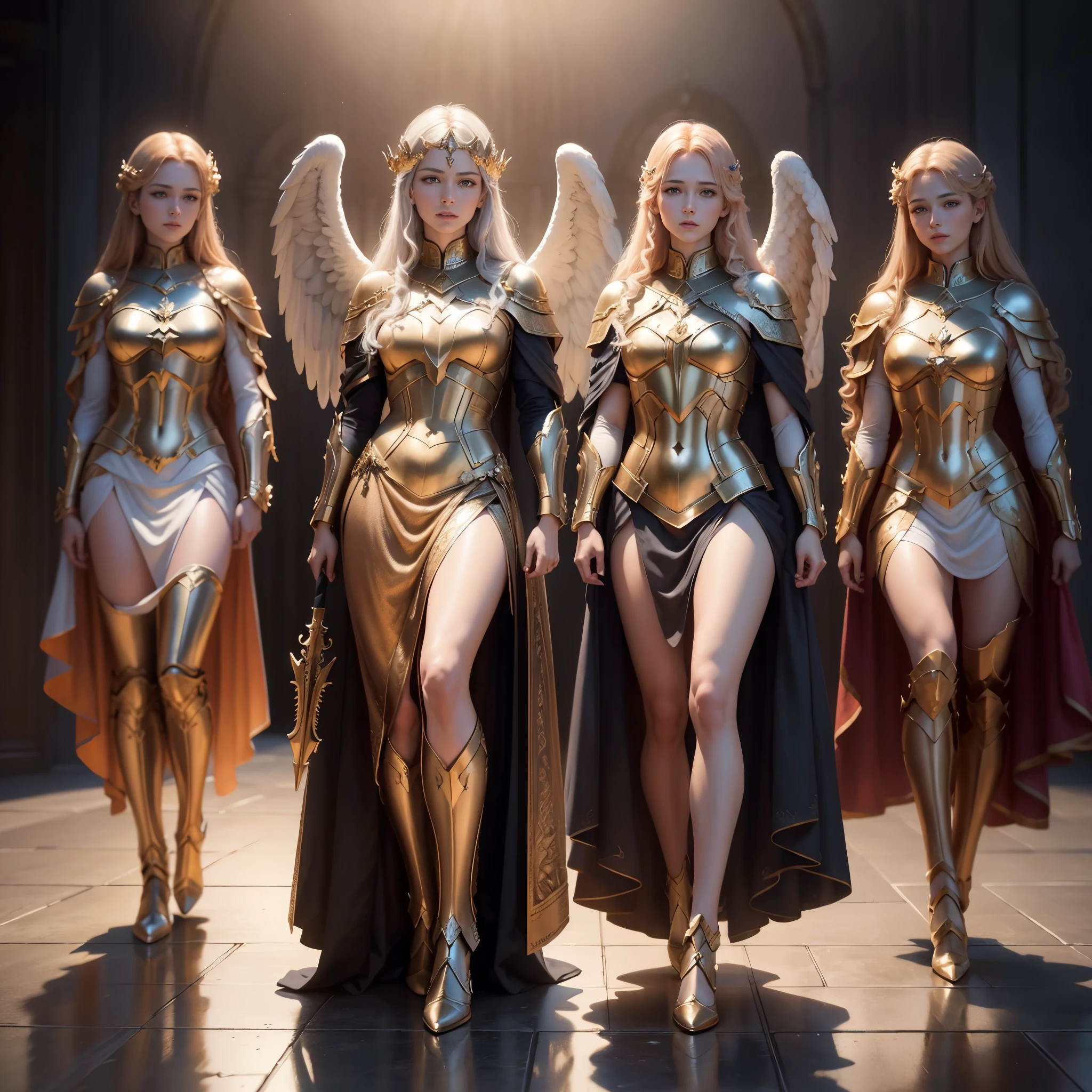Archangel Michael、Four archangels protect peace,highest quality,Very detailed,High resolution,High resolution,4K,4K Portrait,8k,8K Portrait,unity 8k wallpaper,Extremely detailed CG,Realistic,RAW Photos,Real person,Portraiture,Realistic,Shiny skin,Detailed skin,